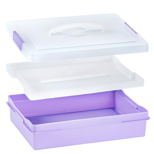 1/2 Pack Craft Organizers and Storage Box with Removable Tray, Portable Project Case with Handle and Lid, 2-Tier Art Supply Organizer, File Box for A4 Paper, Scrapbook, 5-Quart (2)