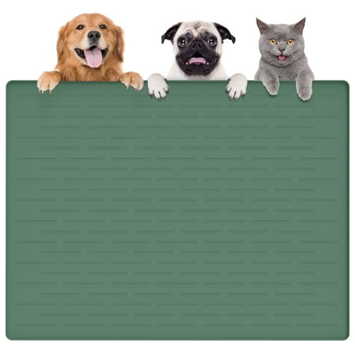 Largest Dog Food Mat, 39.5"x29.5" Silicone Dog and Cat Mat for Food and Water Bowls, Thinken Waterproof Non-Slip XXXL Pet Feeding Mat for Floors (Deep Green) - color: Deep Green, size: 39.5"L x 29.5"W