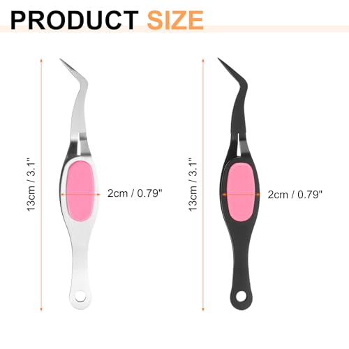 HARFINGTON 2pcs Craft Tweezers Precision Crossing Lock Curved Stainless Steel Soft Reverse Grip Fine Tip Tweezers for DIY Craft Jewelry Beading Electronics, Black Silver Pink - color: Pink/Silver/Black