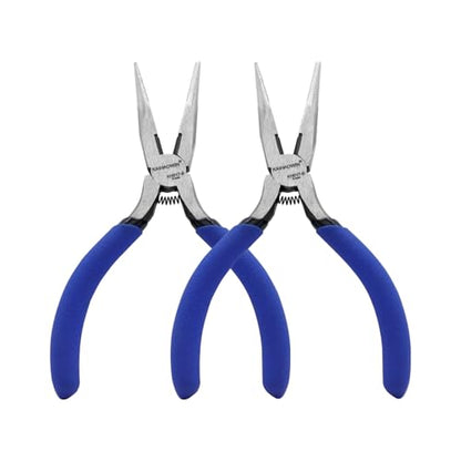 KAIHAOWIN 5" Small Needle Nose Pliers - 2 Pack, Precision Mini Pliers for Jewelry Making, Crafts & Electronics, with Wire Cutter & Spring Loaded Handle, Thin Long Nose Tweezers for Tiny Projects - size: 2 Pack