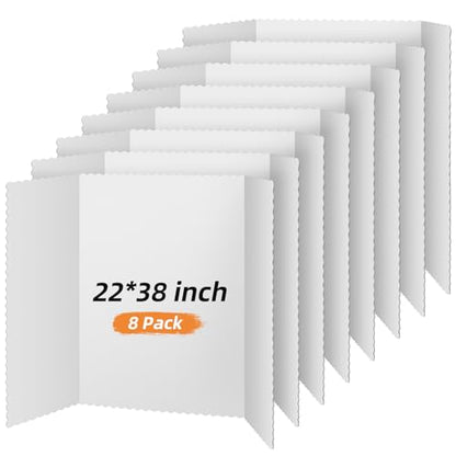 Henoyso 8 Pcs 22 x 38 Inch White Tri Fold Poster Board Bulk for Display - color: White, size: 22 x 38 Inch