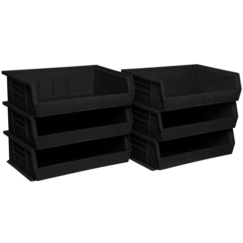 Akro-Mils - 30255 AkroBins Plastic Storage Bin Hanging Stacking Containers, (11-Inch x 16-Inch x 5-Inch), Black, (6-Pack) - color: Black