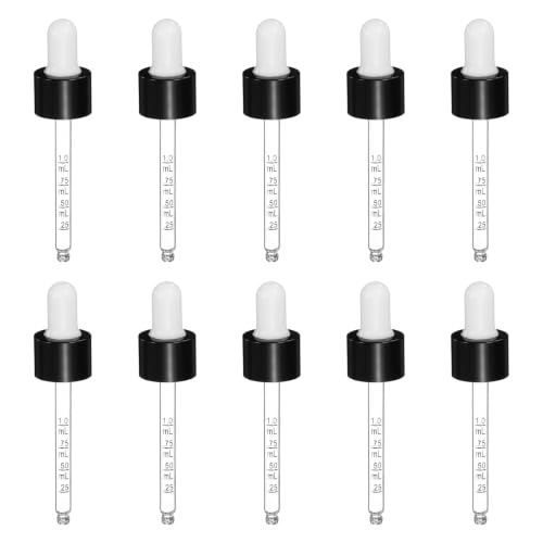 PATIKIL Glass Eye Dropper w/Measurement mark for 1oz Glass Bottles 10Pcs - color: White/Black Top, size: 1oz