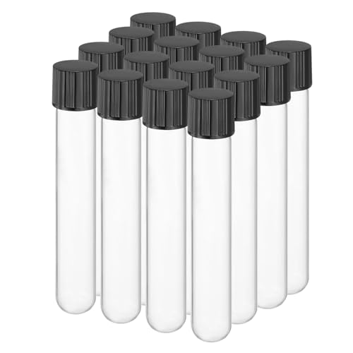 PATIKIL 10ml Test Tubes with Caps, 16pcs Glass Test Tubes Clear Round Bottom Test Tube Containers with Plastic Cap for Bead Candy Bath Salt Storage Scientific Experiment Plant, 16mmx100mm - size: 10ml