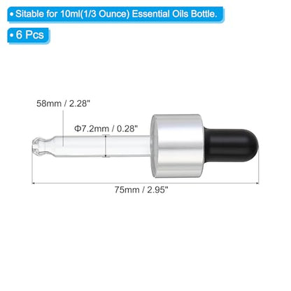 PATIKIL Glass Eye Dropper Caps, 6 Pcs Anodized Aluminum Glass Dropper Closure Top for 10ml(1/3oz) Essential Oils Bottle, Perfume, Lab Experiments, Silver Tone - color: Silver Tone, size: 10ml