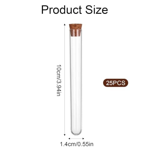 Hecla 25 Pcs Clear Plastic Test Tubes with Cork Stoppers 10ml Clear Vials