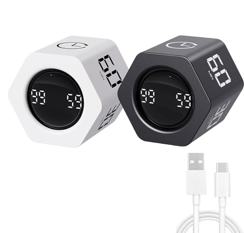 LUCKY TIME Flip Productivity Timer, 1, 5, 10, 30, 60 Min, Desk Cube Timer - color: White+black Hexagon