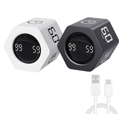 LUCKY TIME Flip Productivity Timer, 1, 5, 10, 30, 60 Min, Desk Cube Timer - color: White+black Hexagon