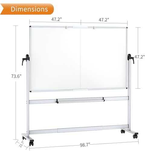 VIZ-PRO Rolling Whiteboard, 96" x 48" Mobile White Board with Stand - size: 96"W x 48"H