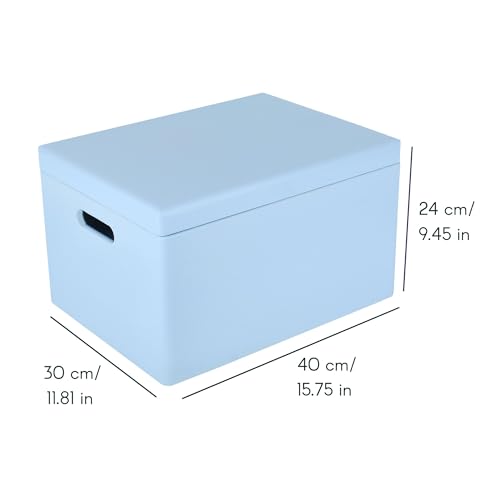 Creative Deco Large Blue Wooden Box Storage with Hinged Lid - color: Blue, size: XXL | Handles