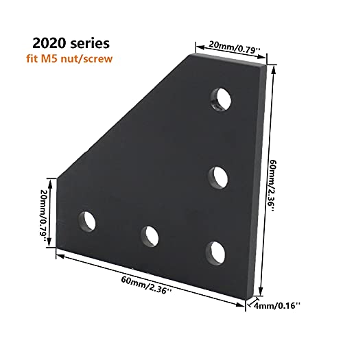 4 PCS Joint Plate, TTZEZE Surface Anodic Oxidation Black L Shape Corner Bracket Plate 5 Hole Outside Joining Plate for 2020 Series Aluminum Profile 3D Printer Frame - color: L shape, size: 2020