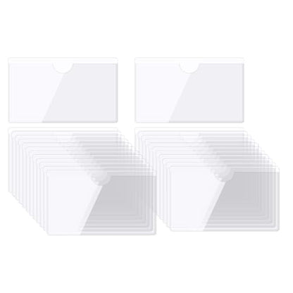 MECCANIXITY Self-Adhesive Card Pockets 3.5" x 2.1" Clear Horizontal Pocket Label Holders Plastic Card Sleeves with Top Open for Library Storage Bins, Pack of 25 - size: 3.5" x 2.1", style: Horizontal