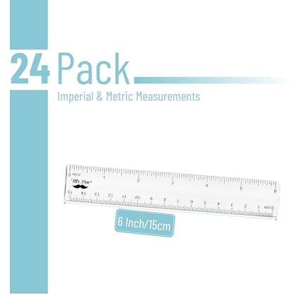 Mr. Pen- Bulk Plastic Rulers, 6 Inch, 24 Pack, Easy-to-Read Markings - color: Clear, size: 24 Pack 6 Inch