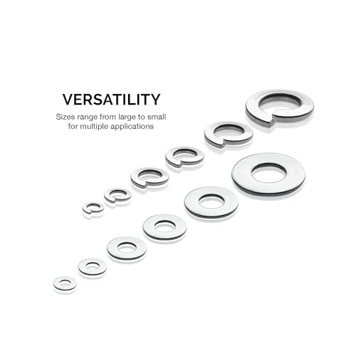 NEIKO 50400A Stainless Steel Lock and Flat Washer Assortment | 350 Piece Set | 12 Different Sizes in Spring Lock and Flat Design | Prevent Loose Fasteners - style: Washer