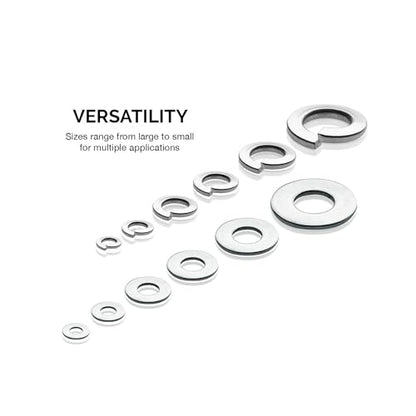 NEIKO 50400A Stainless Steel Lock and Flat Washer Assortment | 350 Piece Set | 12 Different Sizes in Spring Lock and Flat Design | Prevent Loose Fasteners - style: Washer