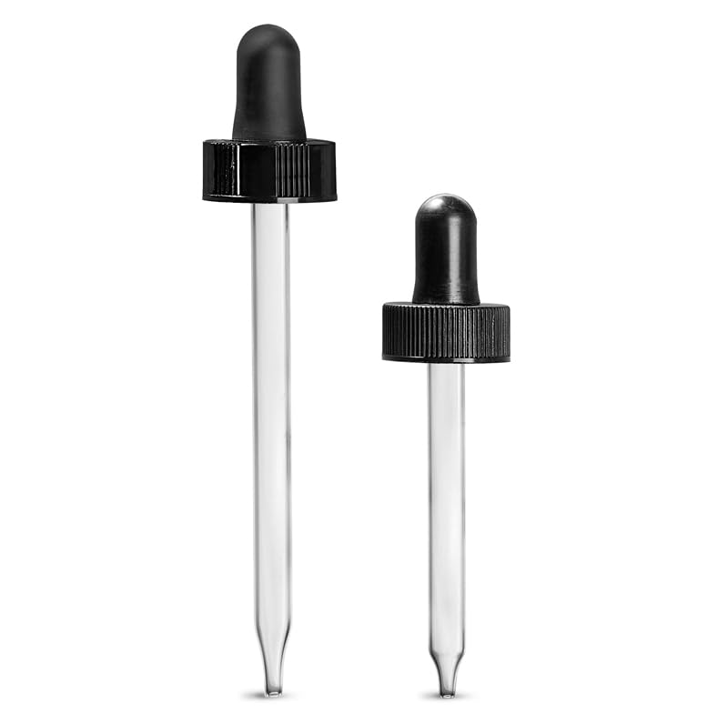 22/400 Black Bulb Glass Droppers with Rubber Bulb Made in USA Pack of 1200 - size: 22/400 (7 mm x 108 mm), 1200 Caps per Case