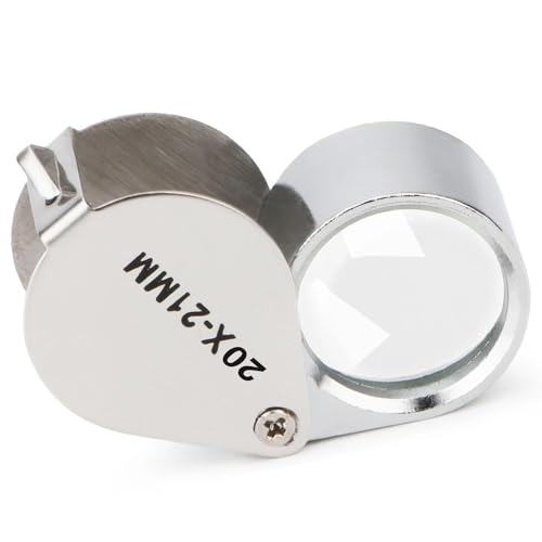 Rongon Jewelry Loop Magnifiers Foldable Small Magnifying Glasses Pocket Loupe 20X Magnify Glass Folding Magnifier Glasses for Jewelry Coins Gems Watches Stamps Antiques Silver - size: 20X
