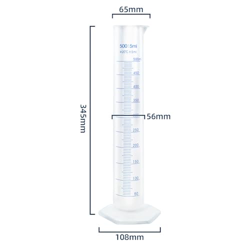 500ml Plastic Measuring Graduated Cylinder, Polypropylene Plastic, 2-Sided Marking, Ideal for Science, School and Home Lab, HUAOU, Pack of 1 - size: 500ml