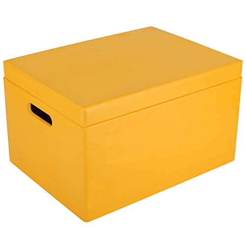 Creative Deco Large Yellow Wooden Box Storage with Hinged Lid - color: Yellow, size: XXL | Handles
