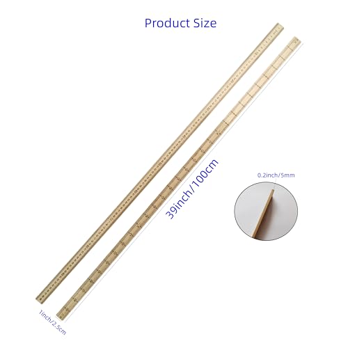 3 Pack Straight Ruler 39 Inch Metric Measuring Tool Bamboo Ruler, Yard Stick with Chiese Inch and Centimeter, Yardstick Meter Stick for Classroom, School, Clothing Measuring, Office
