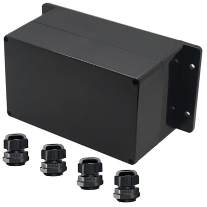 Project Box ABS Black Electrical Boxes IP65 Outdoor Waterproof Box Electronic Junction Box Fixed Ear Power Enclosure with Cable Glands for DIY Project 7.87 x 4.72 x 4.45 inch (200x120x113mm) - size: 7.87"x4.72"x4.45"