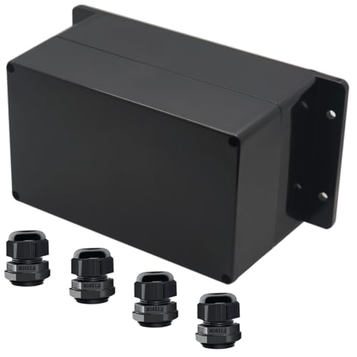 Project Box ABS Black Electrical Boxes IP65 Outdoor Waterproof Box Electronic Junction Box Fixed Ear Power Enclosure with Cable Glands for DIY Project 7.87 x 4.72 x 4.45 inch (200x120x113mm) - size: 7.87"x4.72"x4.45"