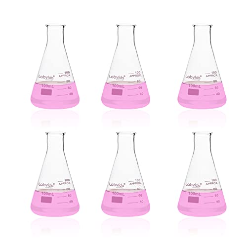 6pcs 100ml Narrow Mouth Glass Erlenmeyer Flasks, LVC009 - style: Vol.100ml, Pack of 6