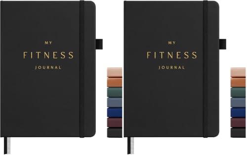 &And Per Se Workout and Food Journal – Fitness Journal with Daily Diet Tracker & Gym Exercise Log Book for Men & Women – Undated, A5 Size, Leather Hardcover (Black) (Pack of 2) - color: Bold Black, size: Fitness and Food (Pack of 2)