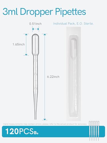 3mL Sterile Transfer Pipettes 120PCS, Vol. 7mL Disposable Pipettes - size: 3ml (Vol. 7mL)