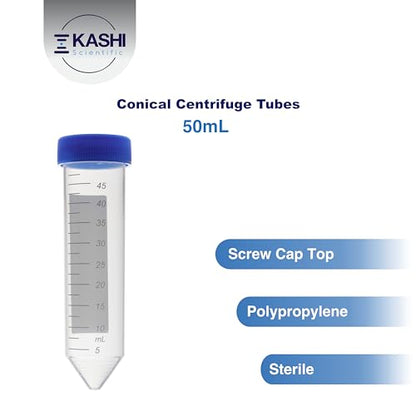 Kashi Scientific 50mL Screw-Cap Conical Centrifuge Tubes, Sterile Transparent Test Tubes with Printed Graduation and Write-on Spot [50mL, 100] - size: 50mL Conical, Sterile