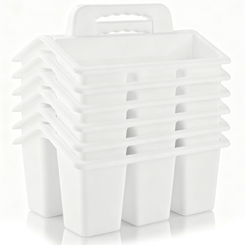 ALINK Classroom Caddy Storage Basket with Handle, 6 Pack Plastic Arts Office Crafts Caddy 4 Compartments for Kids, Pencil, Crayon, Marker, School Supplies - White - color: White