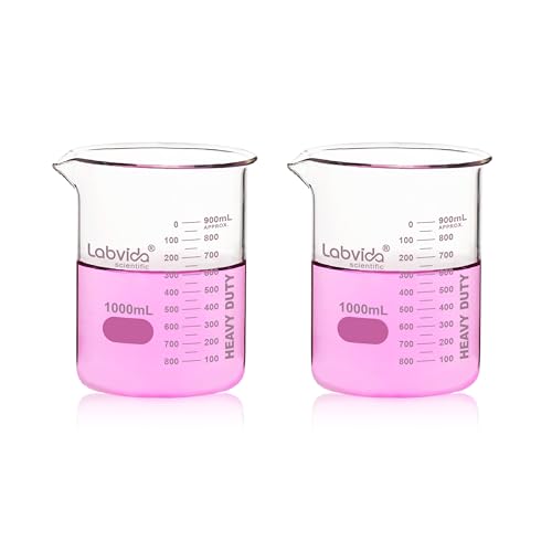 2pcs 1000ml Upgrated Thick Glass Beakers, Griffin Low Form Beaker Set with Double Scale, 3.3 Boro, LVA014 - style: 2pcs of Vol.1000ml