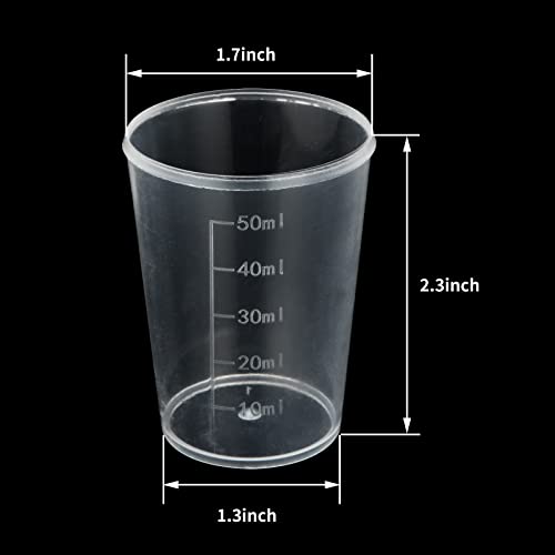 100pcs 50 mL Plastic Beakers, Clear Graduated Mixing Cups - size: 50ML
