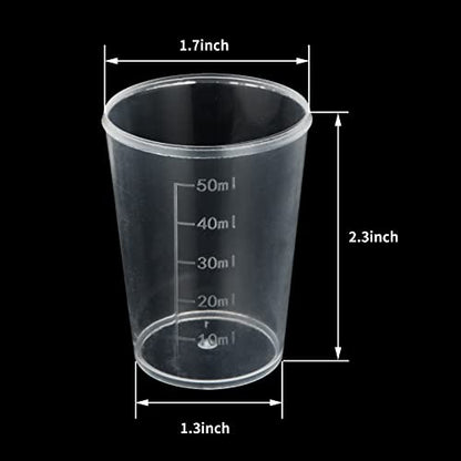 100pcs 50 mL Plastic Beakers, Clear Graduated Mixing Cups - size: 50ML