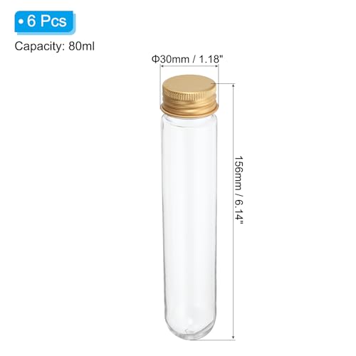 PATIKIL 80ml Plastic Test Tubes with Screw Caps, 6Pcs 156x30mm Tubes for Scientific Party Decoration Candy Bead Storage Bath Salt Lab Use, Gold Tone - color: Gold Tone, size: 80ml