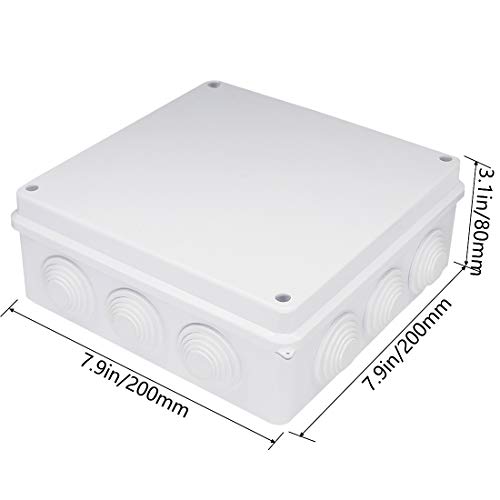 Zulkit Junction Box ABS Plastic Dustproof Waterproof IP65 Universal Electrical Boxes Project Enclosure White 7.9 x 7.9 x 3.1 inch (200 x 200 x 80mm) - size: 7.9" x 7.9" x 3.1"