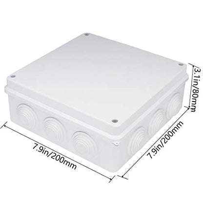 Zulkit Junction Box ABS Plastic Dustproof Waterproof IP65 Universal Electrical Boxes Project Enclosure White 7.9 x 7.9 x 3.1 inch (200 x 200 x 80mm) - size: 7.9" x 7.9" x 3.1"