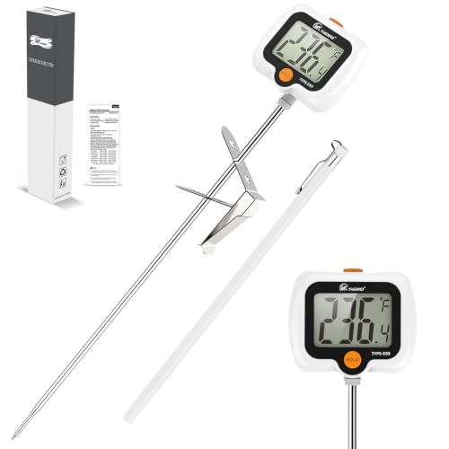 Digital Candy Thermometer with 180° Rotating LED Screen, 304 Stainless Steel Probe, Heat Shield, 2 Pot Clips, Accurate Sugar & Deep Fry Thermometer – White - color: Digital Candy - White