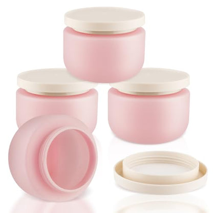 4 Pack 8 OZ Plastic Jars Round Cosmetic Container with Lids,Wide Mouth Soft Slime Jars for Lotion,Hand Cream,Ointments,Makeup,Body Butter,Rhinestone,Samples Pot Travel Make Up Storage (Pink) - color: Pink