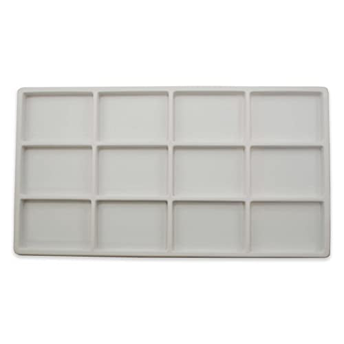 CuteBox Company White Plastic Tray (14.75” x 8.25” x 1”) with 12 Compartment White Flocked Tray Insert for Jewelry Storage, Organization, Merchandise, Display - color: 1pc, size: 12 Compartment