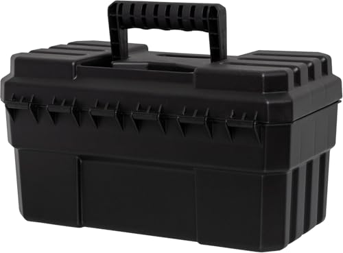 Akro-Mils 14-Inch Plastic Toolbox with Removable Tray, Steel Latch & Padlock Eye, Industrial-Grade Tool Box for Tools, Crafts, First Aid & Hobby Supplies, 14" x 8" x 8", Made in USA, Black (09514) - color: Black