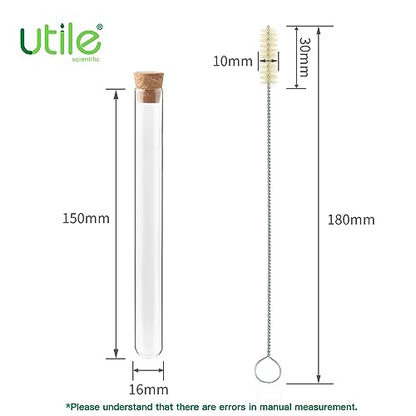 Utile 50pcs Glass Test Tubes, 3.3 Borosilicate Glass Material, 20ml Test Tubes, with Cork Stoppers and Brush, 4004.9012.50 - style: 50pcs of 16x150mm