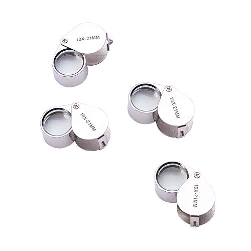 Othmro 4Pcs 10X Magnifying Glass, Diameter 0.83inch Metal Illuminated Jewelry Magnifier, Pocket Folding Magnifying Glass, Mini Microscope Jewelers Eye Loupe, Round Body Jewelry Loupe for Stamps Silver - color: A 10x/ 21 Mm