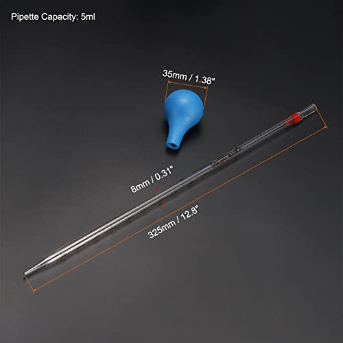 PATIKIL Graduated Dropper Pipettes Kit, 2pcs 5ml Borosilicate Glass Pipette with Rubber Cap for Transfer Liquid for Lab, Chemistry, Clear - size: 5ml