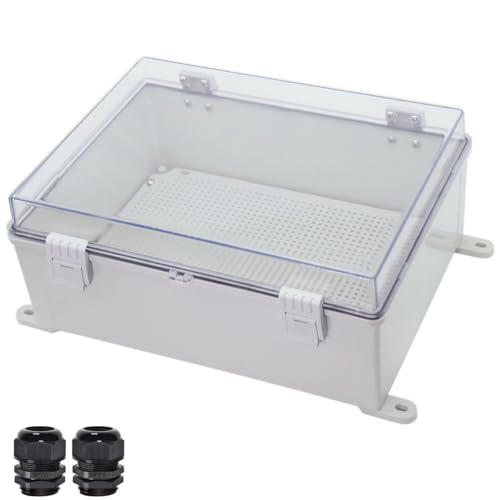 Zulkit Junction Box ABS Plastic Waterproof IP65 Electrical Boxes Hinged Shell Clear Cover Outdoor Universal Project Enclosure with Mounting Plate and Wall Brackets 15.7x11.8 x6.7 inch(400x300x170mm) - size: 15.75" x 11.8" x 6.7"