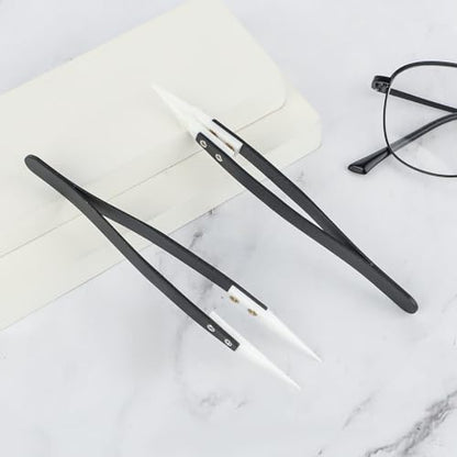 4pcs Ceramic Tweezers Stainless Steel Ceramic Precision Tweezers for Electronics, Non-Conductive Anti Static High Temperature Resistant Fine Point Tweezer for Precision Electrical Operation, Black