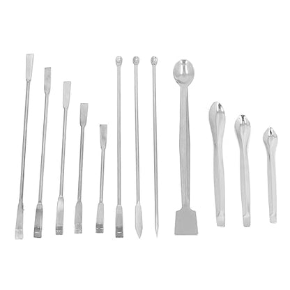 Generic 12Pcs Laboratory Spatula, Stainless Steel Micro Scoop Dual Head Design with Polished Long Handle and Cloth Bag, for Experiment Lab Home Use