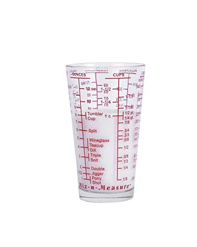 Kolder Mix N Measure Glass, Multi-Purpose Liquid and Dry Measuring Cup, 6 Units of Measurement, Heavy Glass, Red - color: Heavy Glass, Red