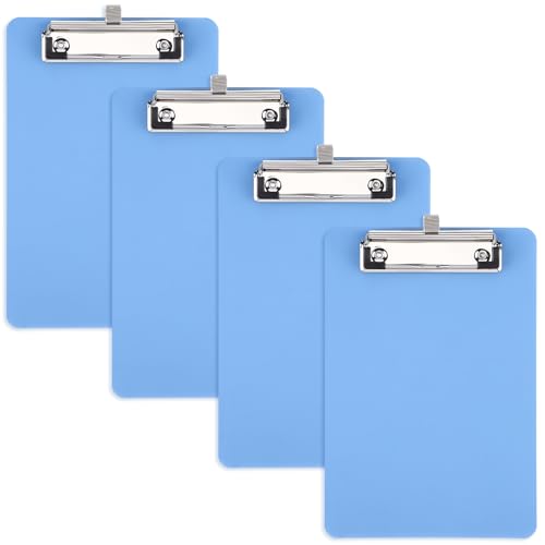 5.9x8.8in Clip Boards with Metal Pen Storage Loop Fits A5 Sheets, 4 Pack Sturdy Waterproof Plastic Clipboards, Clipboard Convenient Outdoor Working Nursing Supplies for Home Business Cafeteria - color: Blue, size: 5.9x8.8in - A5