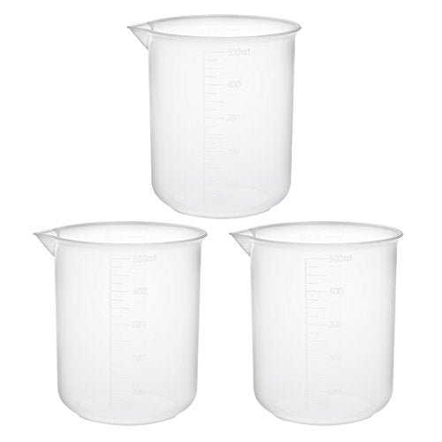 uxcell Measuring Cup 500ml PP Plastic Graduated Beaker Transparent for Lab Kitchen liquids 3pcs - size: 500ml